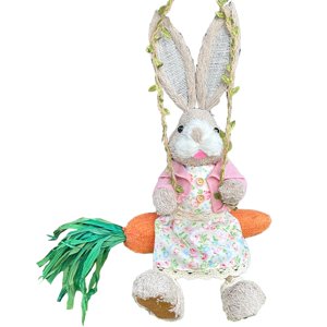 Bothyi - Estatuilla De Conejito De Pascua, Bonita Estatua De Jardín De Paja Para Estantería, Balcón, Escritorio Femenino