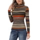 thumbnail image 4 of INSPIRE CHIC Blusa de Mujer de Cuello Alto a Rayas de Manga Larga para Fiesta de Navidad para Uso Casual o de Trabajo M Marrón Oscuro, 4 of 6