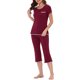 thumbnail image 4 of INSPIRE CHIC Conjunto de Pijama para Mujer de Mezcla de Rayón, Camiseta de Manga Corta Suave con Pantalones Capri de Cintura Elástica, Ropa de Dormir para Primavera Verano L Rojo, 4 of 6