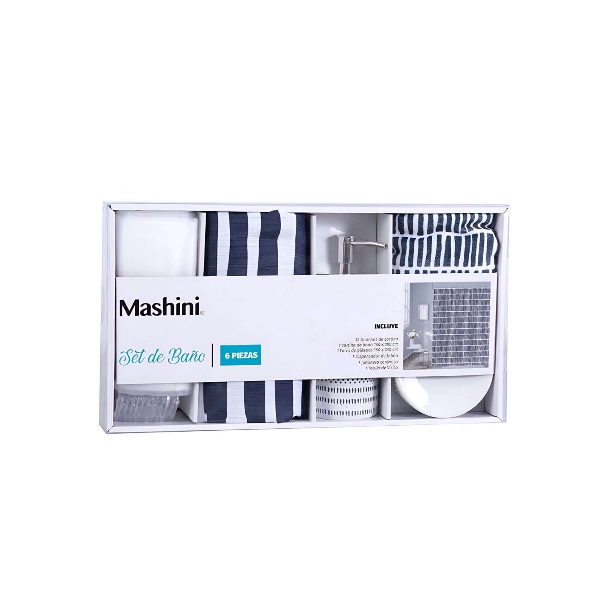 Set De Baño En Caja 6 Piezas Cortina Y Mas De Mashini