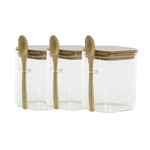 Disparo - Set 3 Frascos Contenedores 570Ml 10Cm Cuadrado Cuchara Bambú