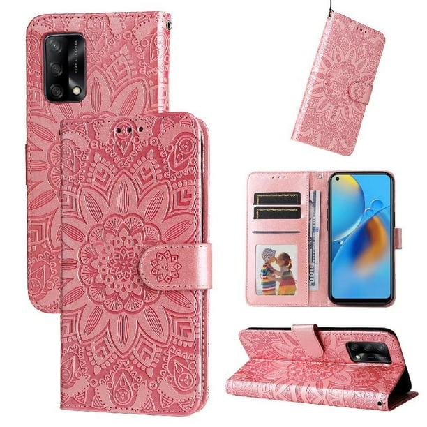 Funda tipo cartera FOXDOCK para OPPO Reno 6 Lite , diseño girasol en relieve, cuero PU, cierre magnético, soporte y tarjetero