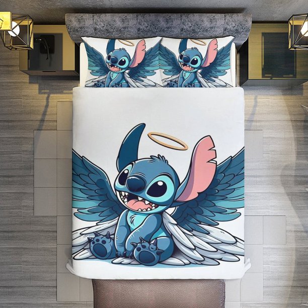 Stitch Angel 3 Pieces Duvet Cover Set Full Size Super Soft Fade Resistant Microfiber
