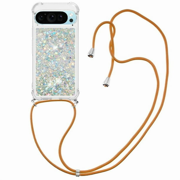 Funda FOXDOCK para Google Pixel 9 con Cuerda Ajustable, Brillo Líquido, Protección Antigolpes y Lente – Ideal para Regalo
