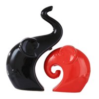 Magideal - 2 Estatuas De Elefantes Para Parejas, Figuritas Decorativas, Esculturas De Animales, Adornos De Mesa Para Dormitorio, Estantería, Decoración Del Hogar Negro Rojo