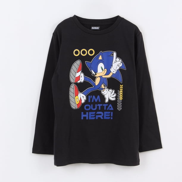 Polera Manga Larga Niño Sonic Rings Negro Sonic