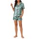 thumbnail image 2 of INSPIRE CHIC Conjunto de pijama de manga corta para mujer con ribete en contraste Vuelta al cole Conjunto de pijama suave con botones y cuello con muesca para primavera verano L Gris Verde, 2 of 6