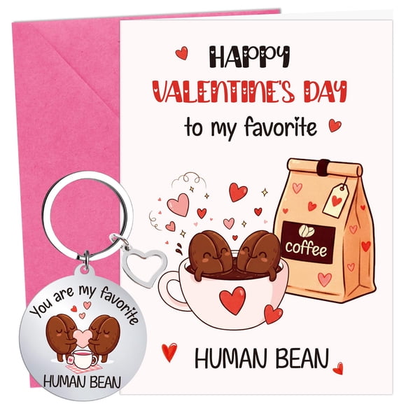 Tarjeta de San Valentín y llavero con diseño de café Silkovahamd