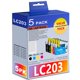 thumbnail image 1 of Cartucho de tinta TANFENJR LC203 paquete de 5 (2 negros/C/M/A), 1 of 7