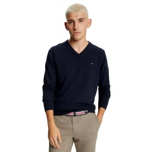 Jersey Tommy Hilfiger Colección 2024 Con Cuello En V Para Hombre Azul Marino Xl