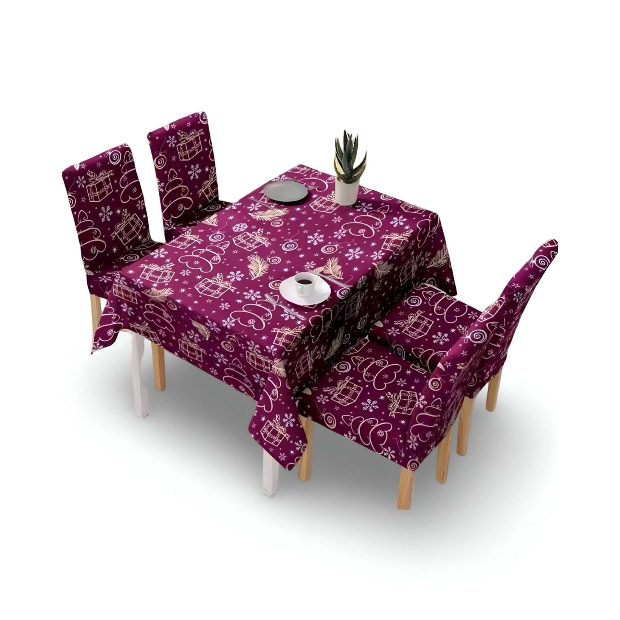 Tf - Set Mantel Más 6 Fundas De Sillas Antimanchas Navideño 140x220 Cm 01