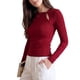 thumbnail image 4 of INSPIRE CHIC Camisetas Térmicas de Mujer con Nudo y Recorte, Manga Larga, Cuello Redondo, Ajuste Delgado, Grande Rojo, 4 of 5