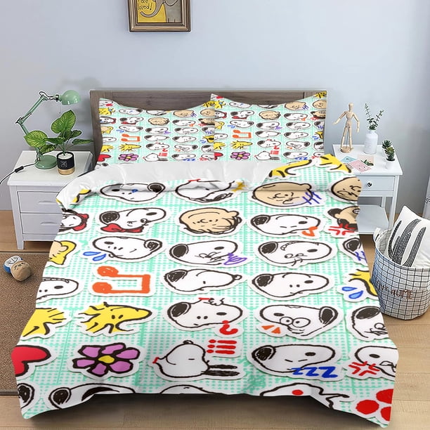 Snoopy Quilt Cover 100% Polyester 3D Cute Print Decor Comfortable Set Teenager Children Soft Breathable Bedding