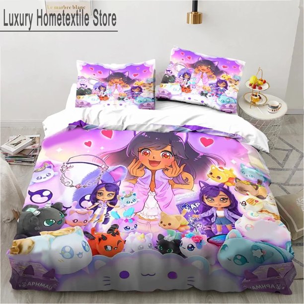 Game Cute Aphmau with Wings Bedding Set Duvet Cover Comforter Pillowcase Boys Girls Adults Bedroom Bed Sheets