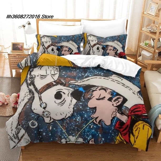 v689 Bed Sheets New Lucky Luke Bedding Set Single Twin Full Queen King Size Bed Set Aldult Kid Bedroom Duvetcover Sets Anime Bed Sheet Set 3-Piece Bedding Set (1 Duvet Cover + 2 Pillow Shams) Bed Shee