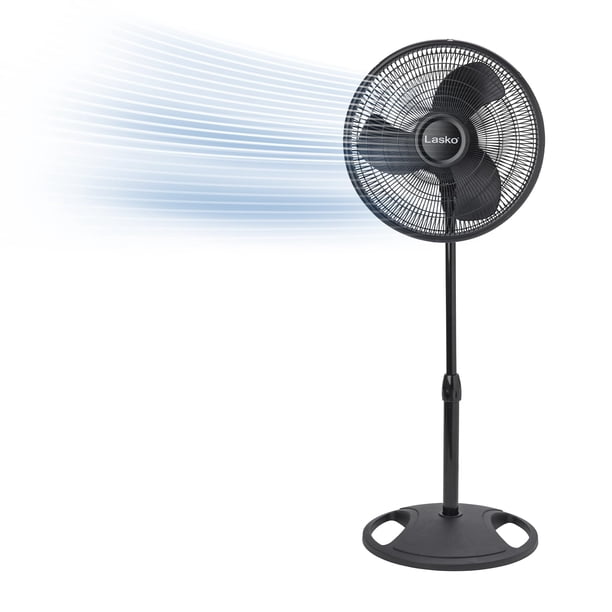 Ventilador de pedestal Lasko 2521 de 40 cm, 3 velocidades, silencioso y ajustable, negro