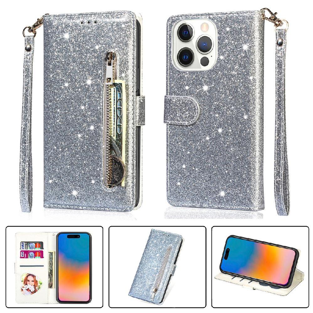 Foxdock - Funda Para Elegante Funda Iphone 15 Pro Glitter Con Cremallera-Ideal Para El Uso Diario