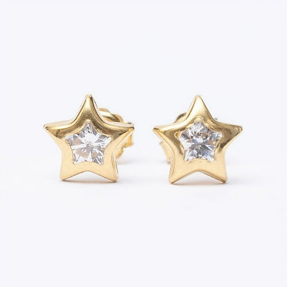 Aros Mujer Oro Amarillo 18 Kts Estrella Circon Blanco