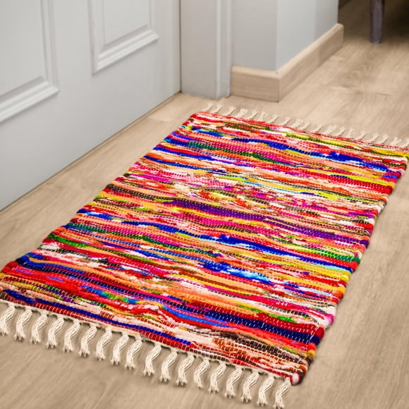 Alfombra RAJRANG Boho Chindi 51x81 cm Multicolor con Flecos