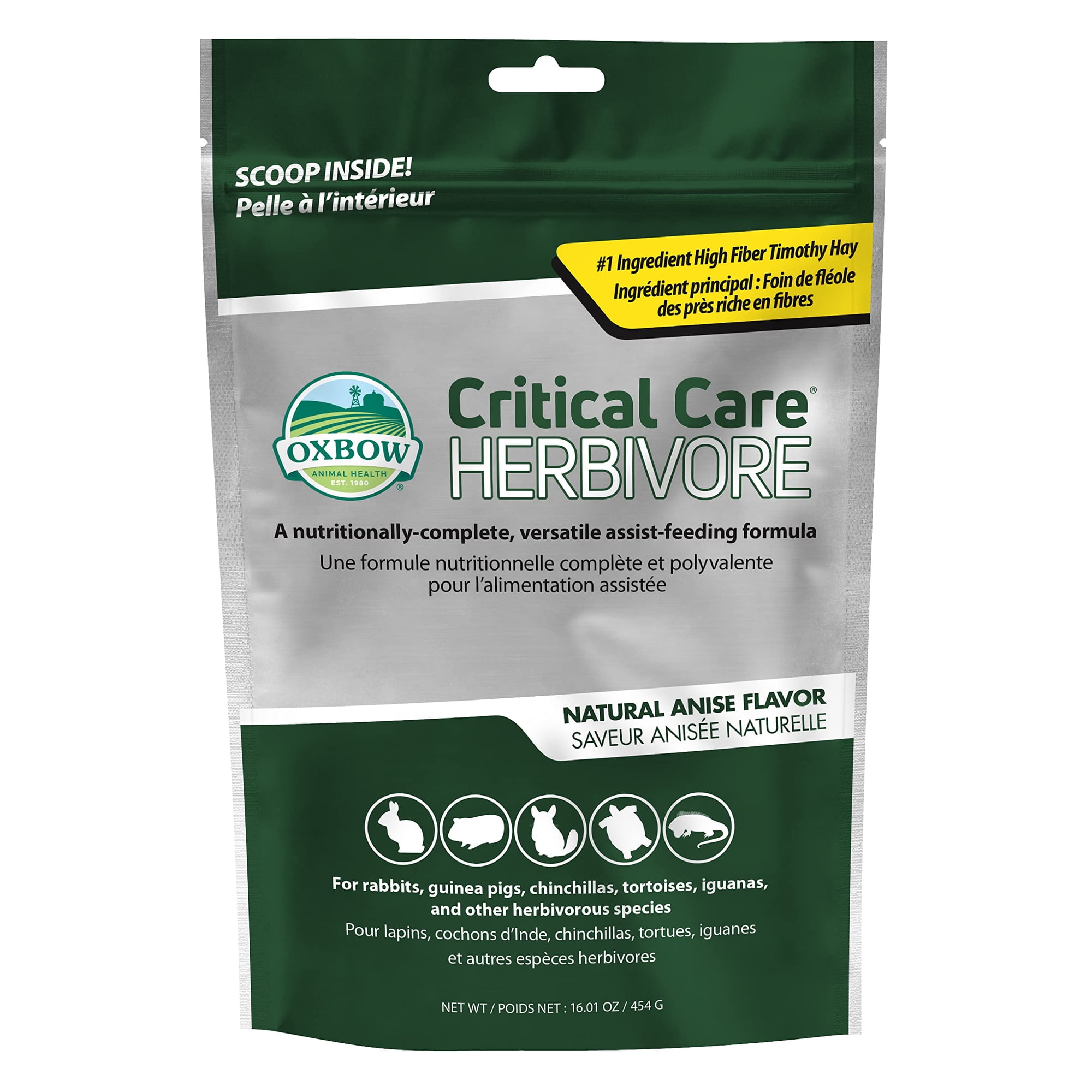 Fórmula auxiliar de alimentación Oxbow Critical Care Herbívore, 454 g