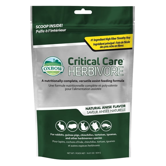 Fórmula auxiliar de alimentación Oxbow Critical Care Herbívore, 454 g