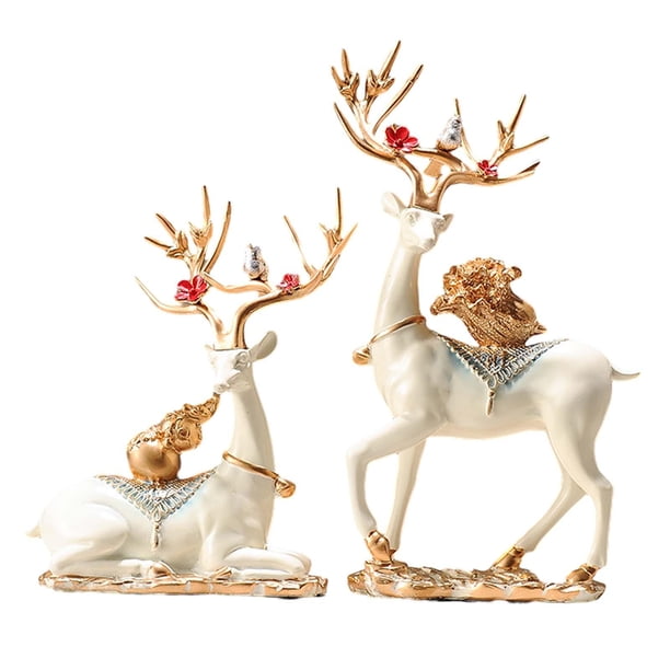 Estatuas de ciervos para decoración de mesa, esculturas de renos y alces, figuras decorativas para sala de estar, estantería, regalo de recuerdos, 2 u