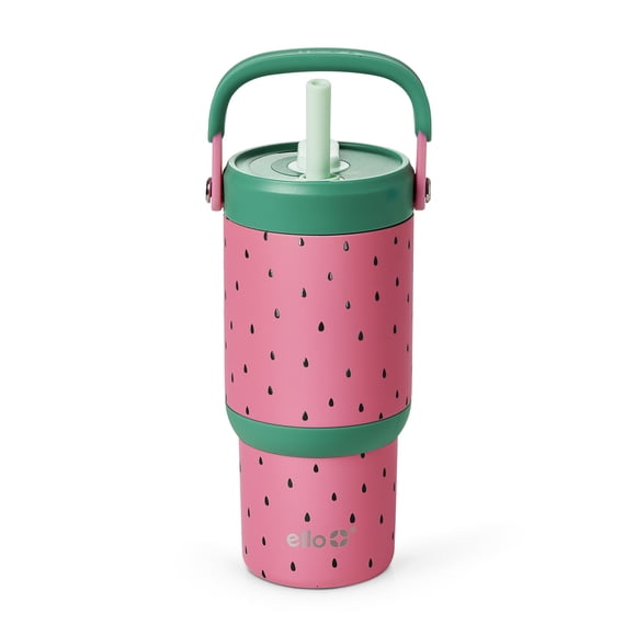 Ello Oasis Go+ Vaso Térmico de Acero Inoxidable de 14 oz (414 ml) para Niños con Pajilla – Sandía