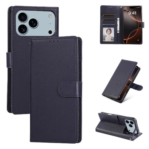 Funda Cartera para iPhone 17 Pro con Tarjetero, Soporte y Cordón - Protección Azul