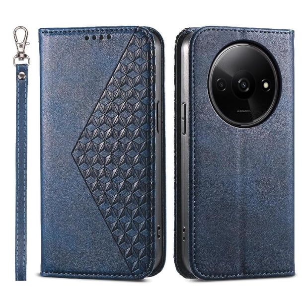 Funda Flip FOXDOCK para Xiaomi Redmi A3 , Estilo Billetera con Diseño Rombo, Correa de Mano y Soporte, Uso Diario