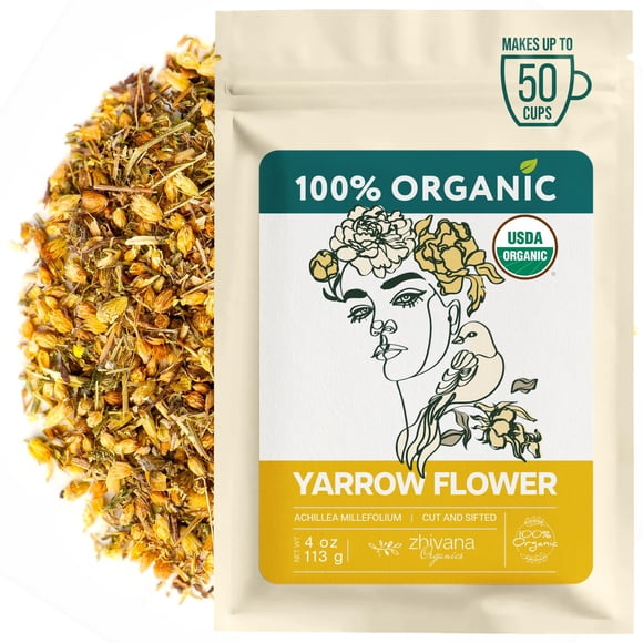 Té de Flor de Milenrama Orgánico (113 g) - Hierba de Milenrama Secada a Granel - Té Herbal para Apoyar la Función Inmunológica Saludable y la Relajación