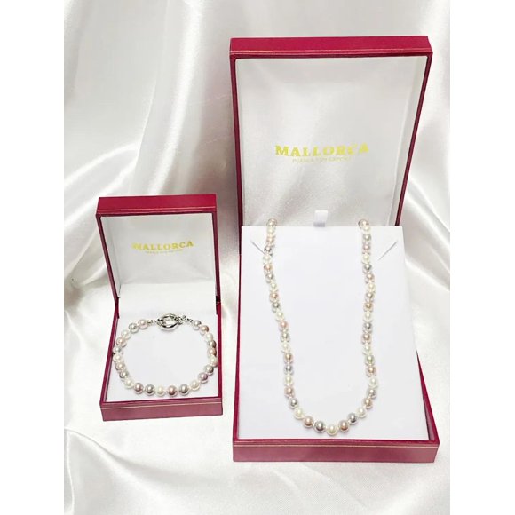 Conjunto Mallorca Mix Perla Blanca,gris Y Rosa 45cm-6mm Blanco, Gris Y Rosa