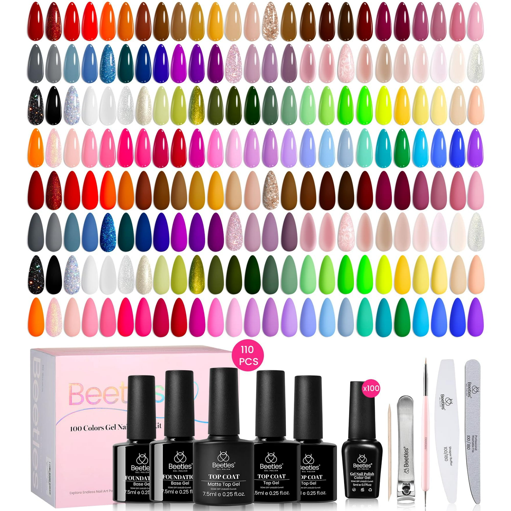 Beetles Gel Polish - Set De Esmaltes De Uñas En Gel Beetles, 100 Colores Con Capa Base