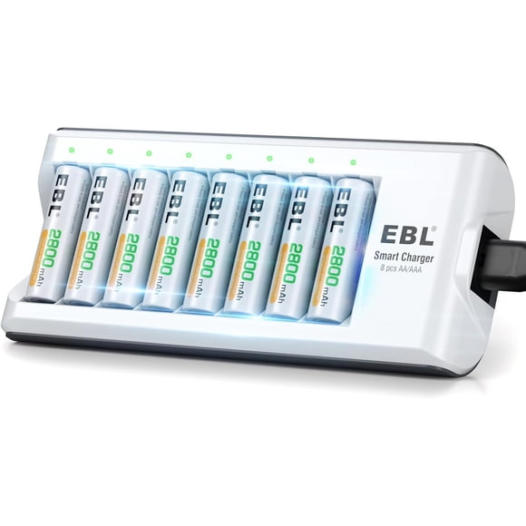 Cargador EBL de 8 bahías con 8 pilas AA NiMH de 2800 mAh