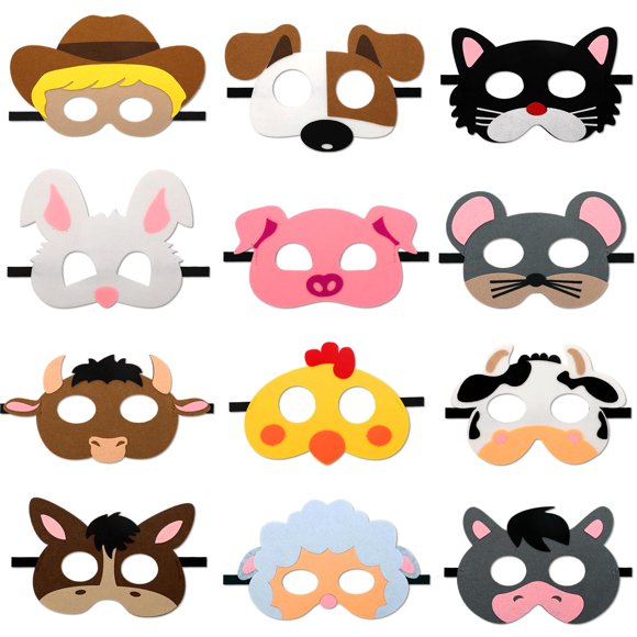 Mascarillas de Animales de Granja CiyvoLyeen 12 uds para Fiestas Temáticas