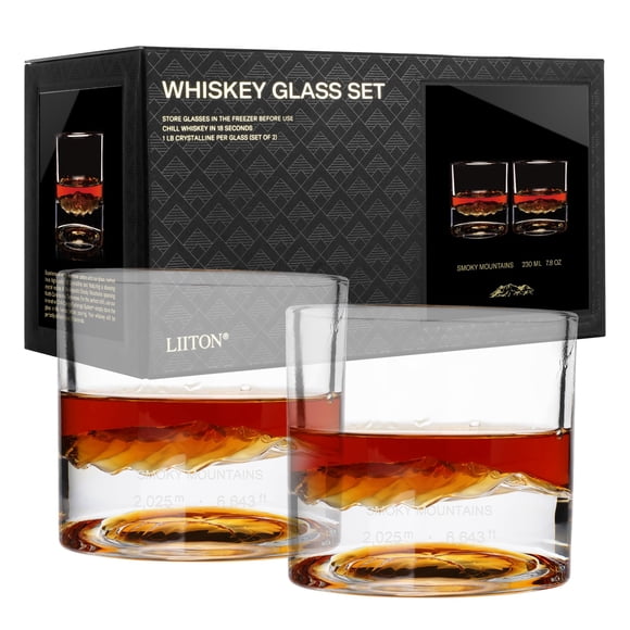 Juego de 2 vasos para whisky LIITON Smoky Mountain de cristal, 300 ml