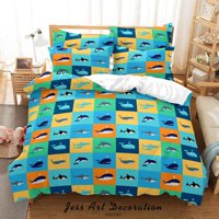 Milsleep - 3D Cartoon Colorful Lattice Ocean Shark Whale Dolphin Fish Pattern Funda De Edredón