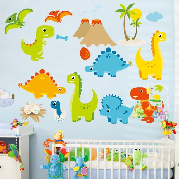 Adhesivos de pared Kiddale con bonito dinosaurio de dibujos animados para habitación de niños