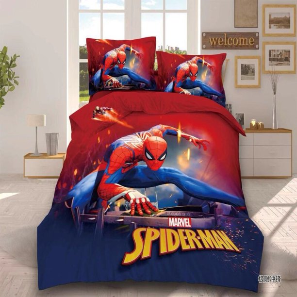 x161 Bed SheetsAnime Spiderman Bedding Set Bed Cover Universal,The Avengers Spider Man Duvet Cover Set for Kids and Adults Modern Printed Twin 3-Piece Bedding Set (1 Duvet Cover + 2 Pillow Shams) nj16
