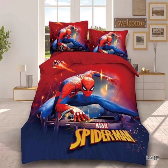 x161 Bed SheetsAnime Spiderman Bedding Set Bed Cover Universal,The Avengers Spider Man Duvet Cover Set for Kids and Adults Modern Printed Twin 3-Piece Bedding Set (1 Duvet Cover + 2 Pillow Shams) nj16