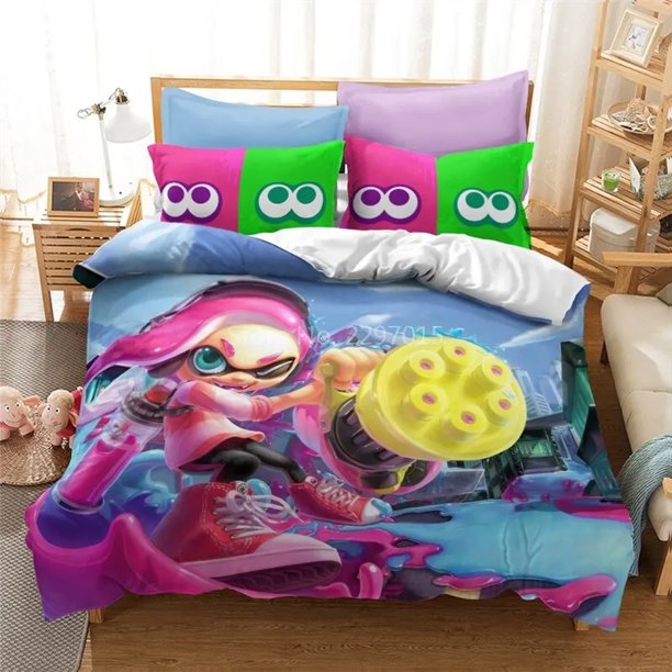 Splatoon Game Bedding Set,Duvet Cover Comforter Bed Set Quilt Cover Pillowcase, Boys Girls Adults Bed Sheets