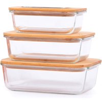 Genérico - Recipiente De Vidrio Para Almacenamiento De Alimentos Con Tapa De Bambú Rectangular