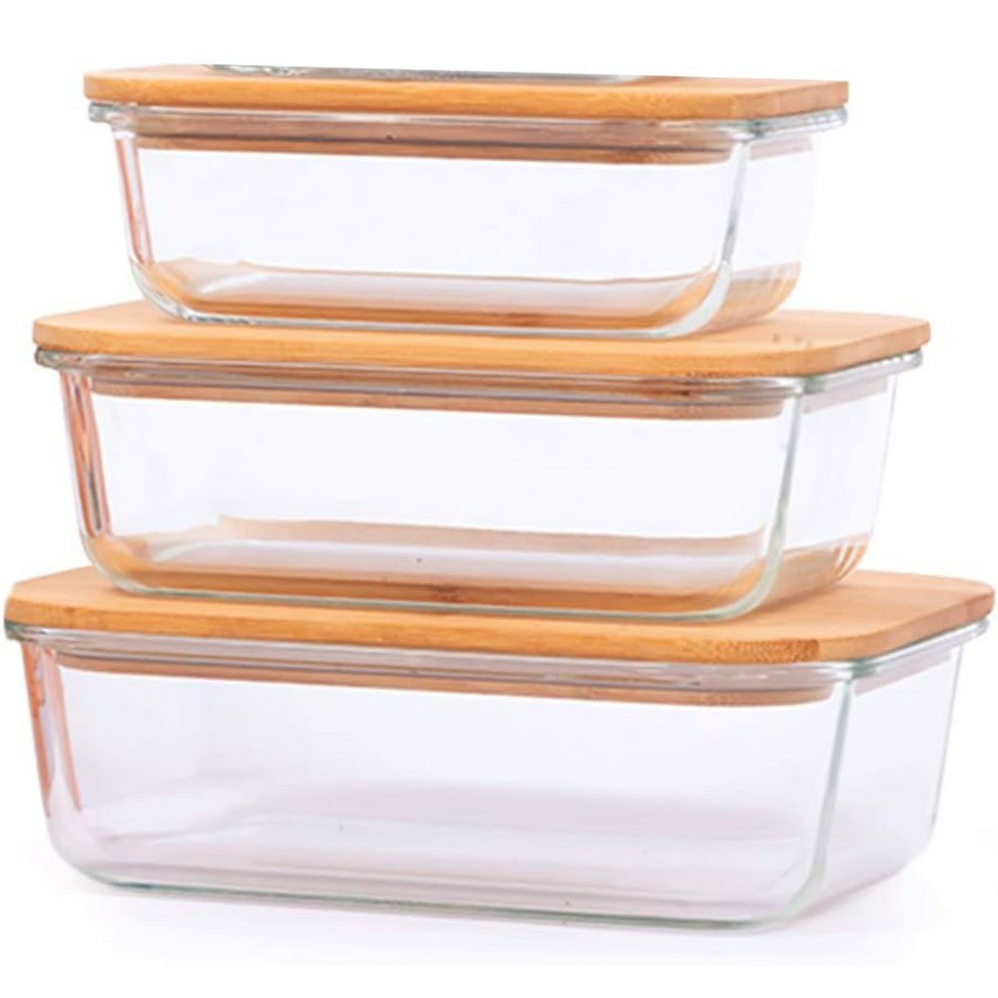 Genérico - Recipiente De Vidrio Para Almacenamiento De Alimentos Con Tapa De Bambú Rectangular