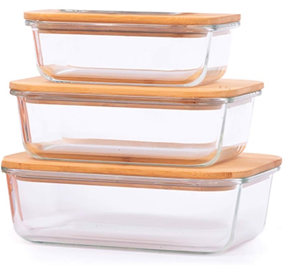 Genérico - Recipiente De Vidrio Para Almacenamiento De Alimentos Con Tapa De Bambú Rectangular