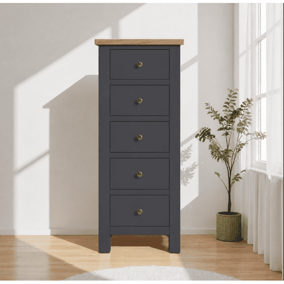 Cómoda "Kull" Minimalista 5 Cajones Mueble de Madera Slim - Gris Grafito - 55x40x120 cm