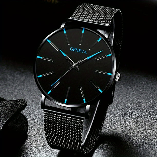 Stylish Round Quartz Watch with Geo Dial Analog Mesh Strap - Perfect for Men and Women!