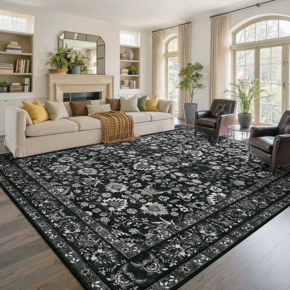 Alfombra LòutiRoot Home 244x305 cm Negra Lavable Vintage
