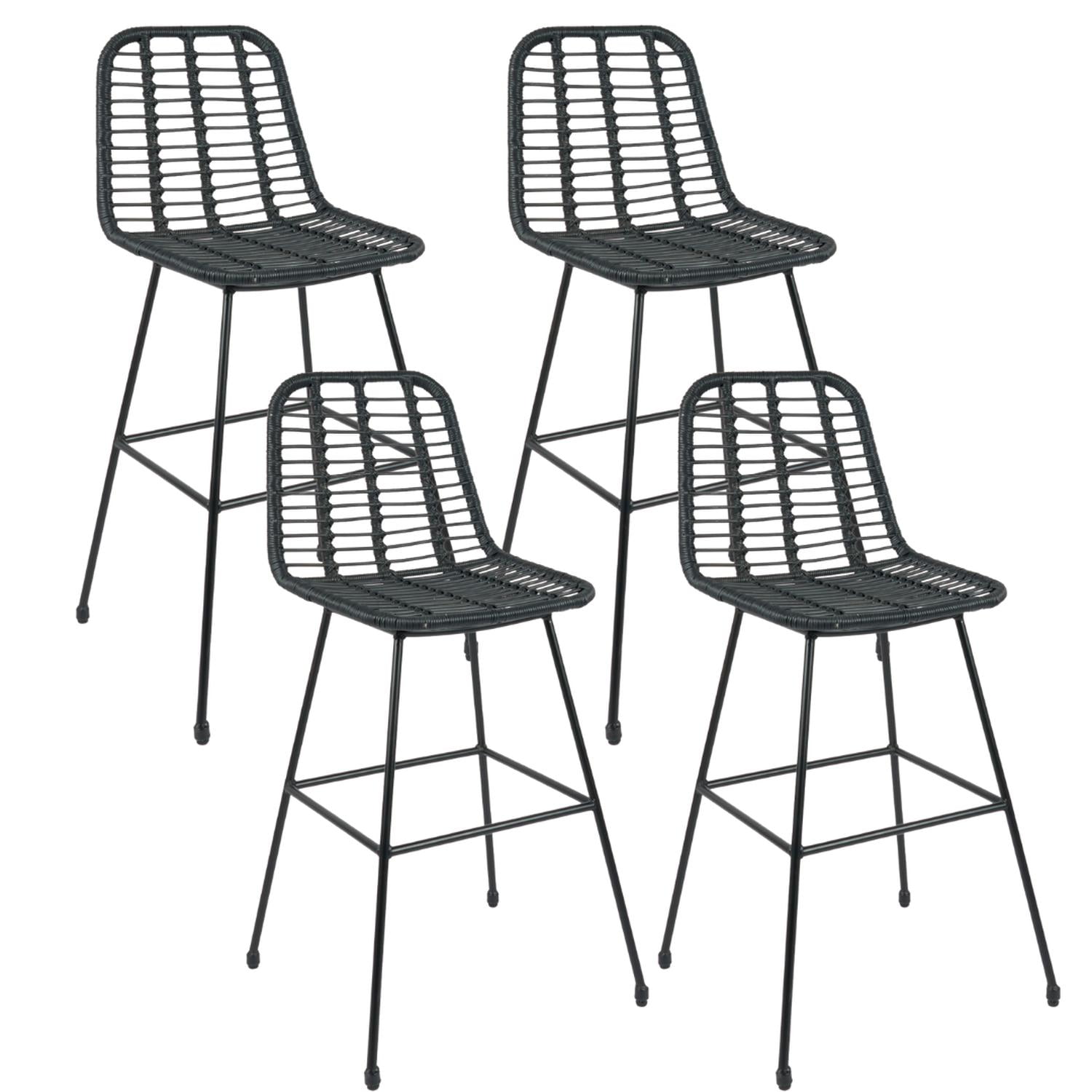 Pandalino - Pack 4 Taburete Piso Grecia Alto 75 Cm | Rattan Color Negro Negro
