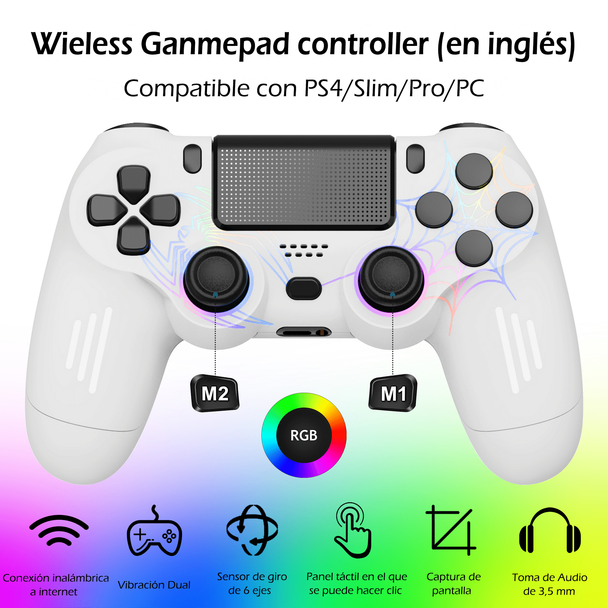 Genérico - Mando Para Ps4/slim/pro, Mando Inalámbrico Con Luz, Con Doble Vibración Y Giroscopio De 6 Ejes.