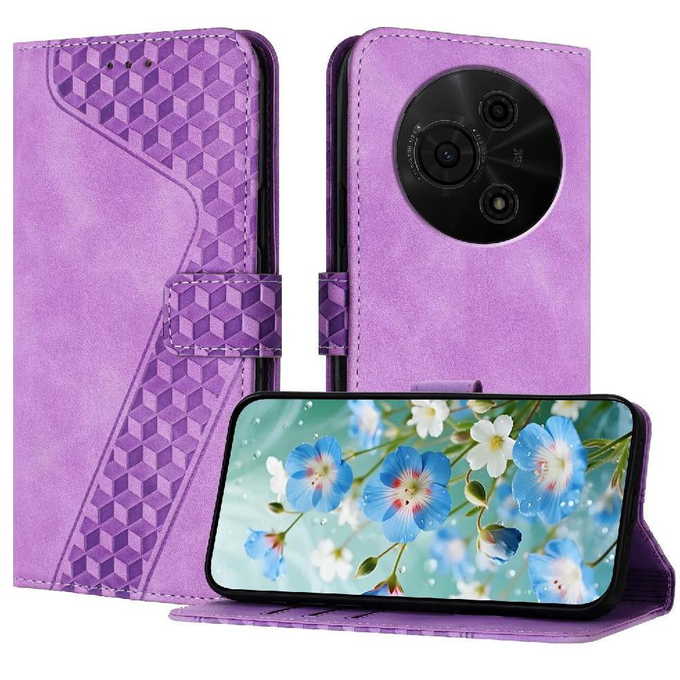 Foxdock - Funda Tipo Cartera Para Tcl 60 Se Con Tarjetero, Bolsillo Para Billetes, Soporte, Cierre Magnético Y Correa Para La Muñeca, Funda Tipo Folio Con Textura Geométrica Morado