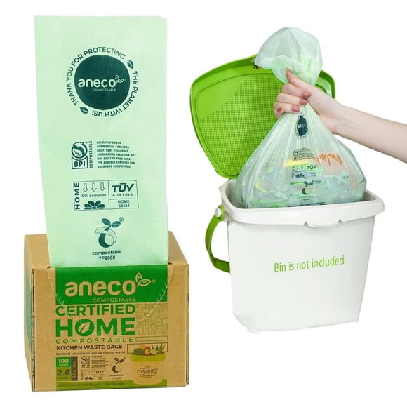 Bolsas de basura ANECO 100% compostables de 10 l/2.6 galones extra gruesas